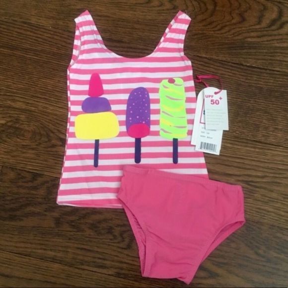 Blue and White Striped Two Piece Tankini Set With Three Ice Cream Cones NWT - Picture 5 of 5